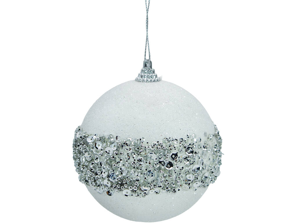 Décoration de Noël boule argentée avec perles et paillettes, 10 cm