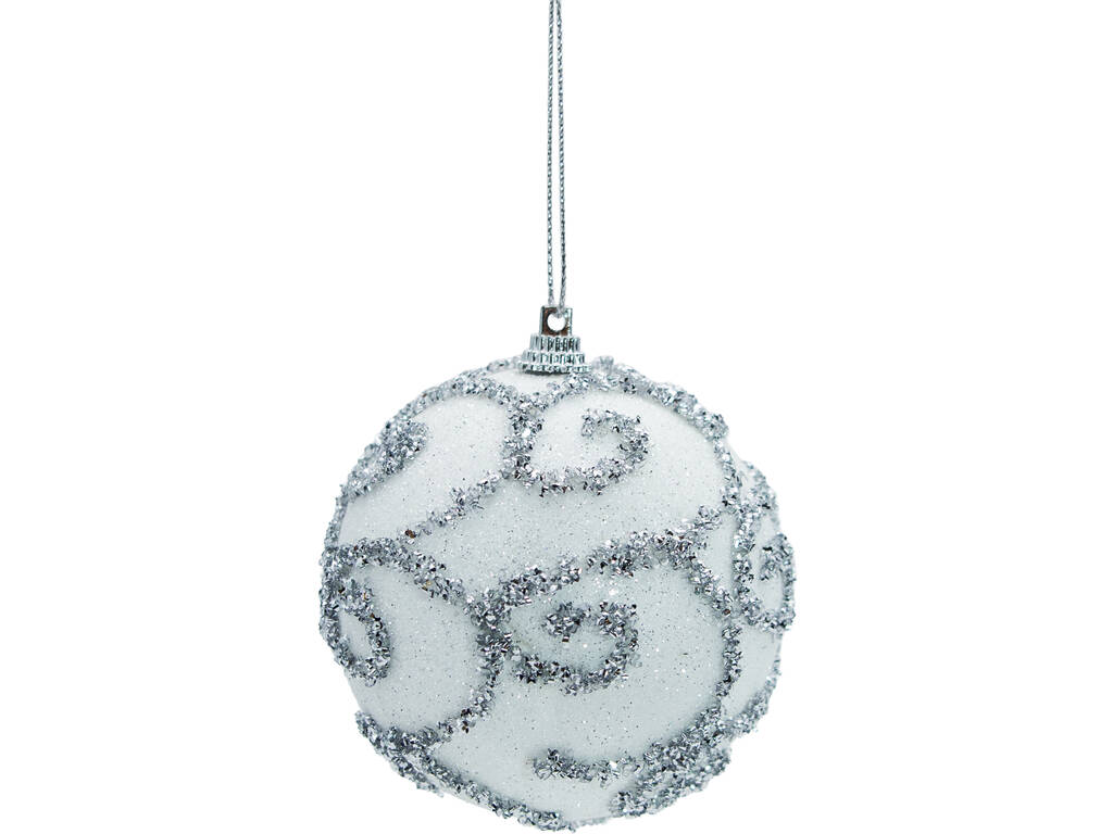 Décoration de Noël boule blanche avec paillettes argentées, 8 cm