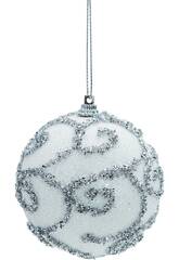 Ornamento Natalício Bola Branca com Glitter Prateado de 8 cm