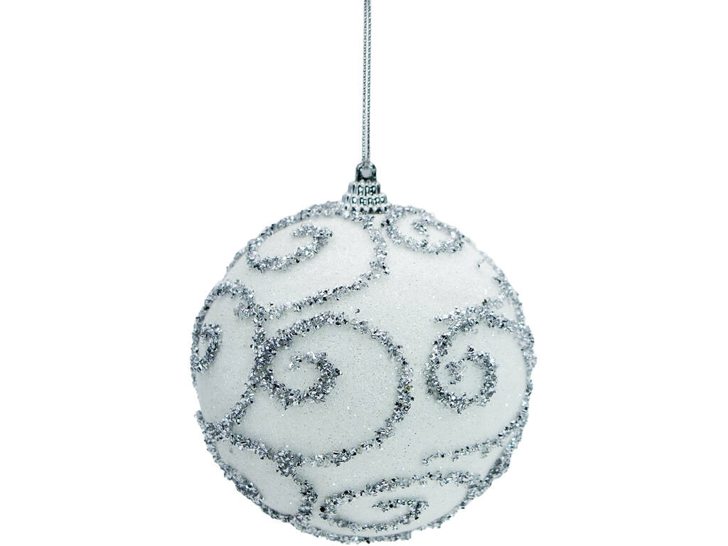 Décoration de Noël boule blanche avec paillettes argentées, 10 cm