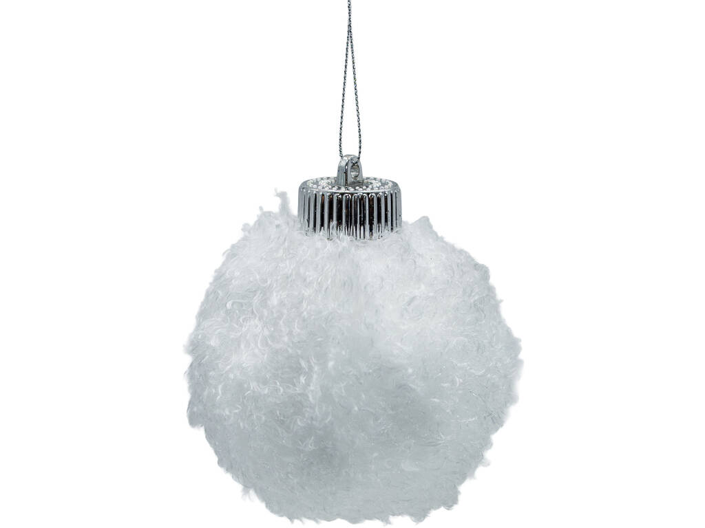 Décoration de Noël boule blanche poilue de 8 cm