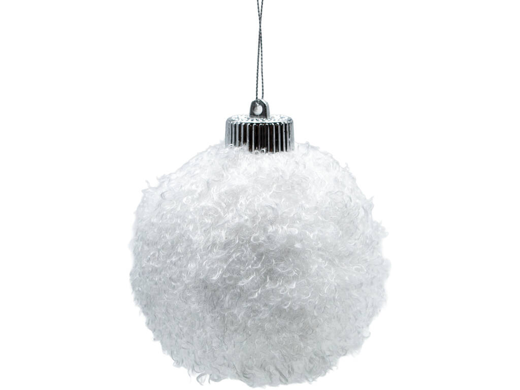 Décoration de Noël boule blanche poilue de 10 cm