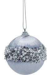 Décoration de Noël boule argentée avec perles et paillettes, 8 cm