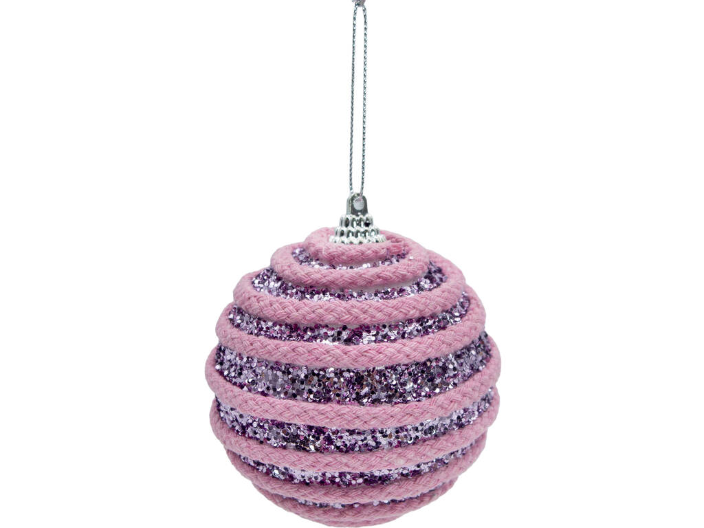 Décoration de Noël boule violette brillante avec ficelle rose de 8 cm