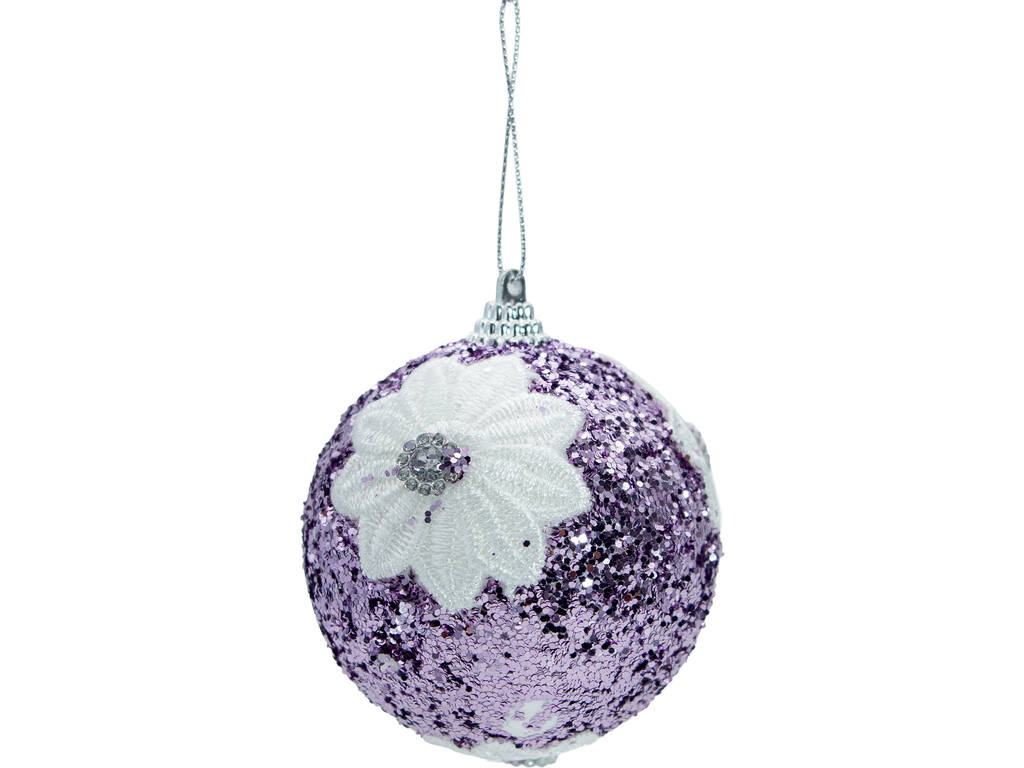 Décoration de Noël boule violette brillante avec fleurs, 8 cm