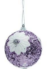 Ornamento Natalício Bola Violeta Brilhante com Flores de 8 cm