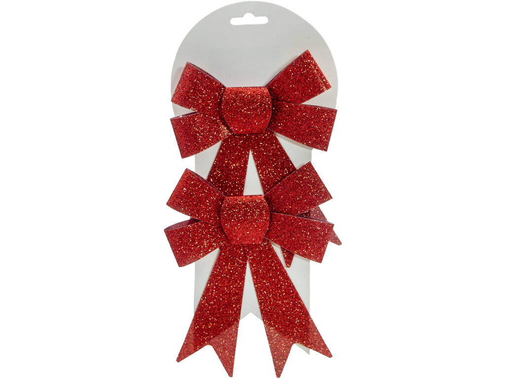 Décoration de Noël, lot de 2 nœuds rouges de 16 x 14 cm