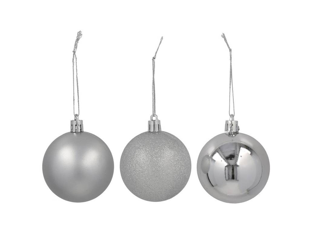 Décoration de Noël Boîte de 16 boules de Noël assorties couleur argent de 6 cm