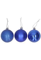 Décoration de Noël Boîte de 16 boules de Noël assorties de couleur bleue, 5 cm