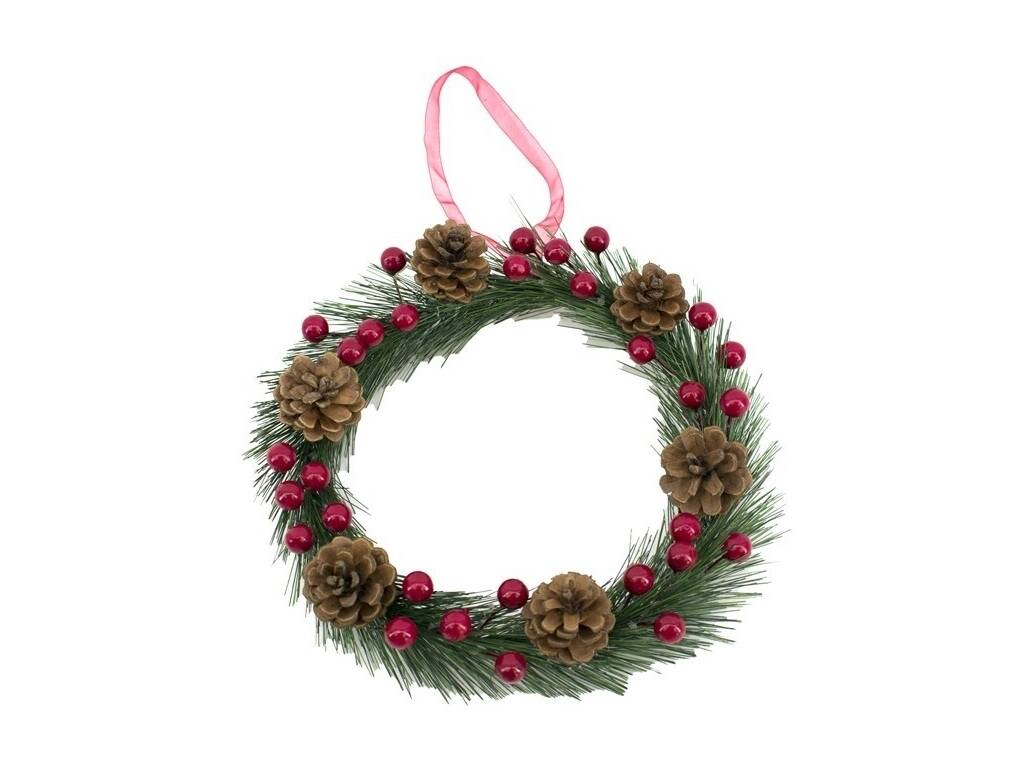Décoration de Noël Couronne de Noël avec pommes de pin et gui, 22 cm