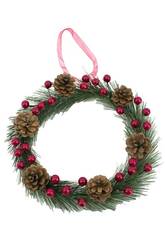 Décoration de Noël Couronne de Noël avec pommes de pin et gui, 22 cm