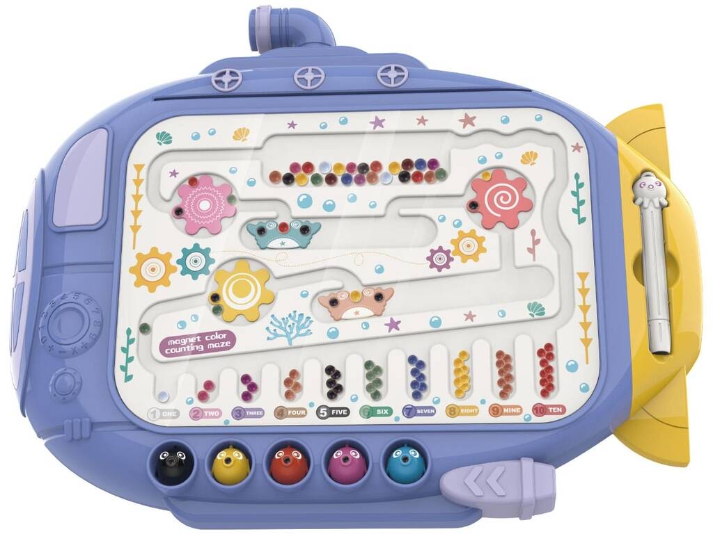 Labyrinthe sous-marin magnétique bleu avec stylo et poissons