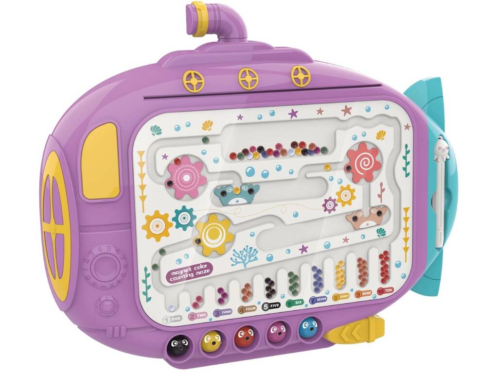 Labyrinthe magnétique sous-marin violet avec stylo et poissons