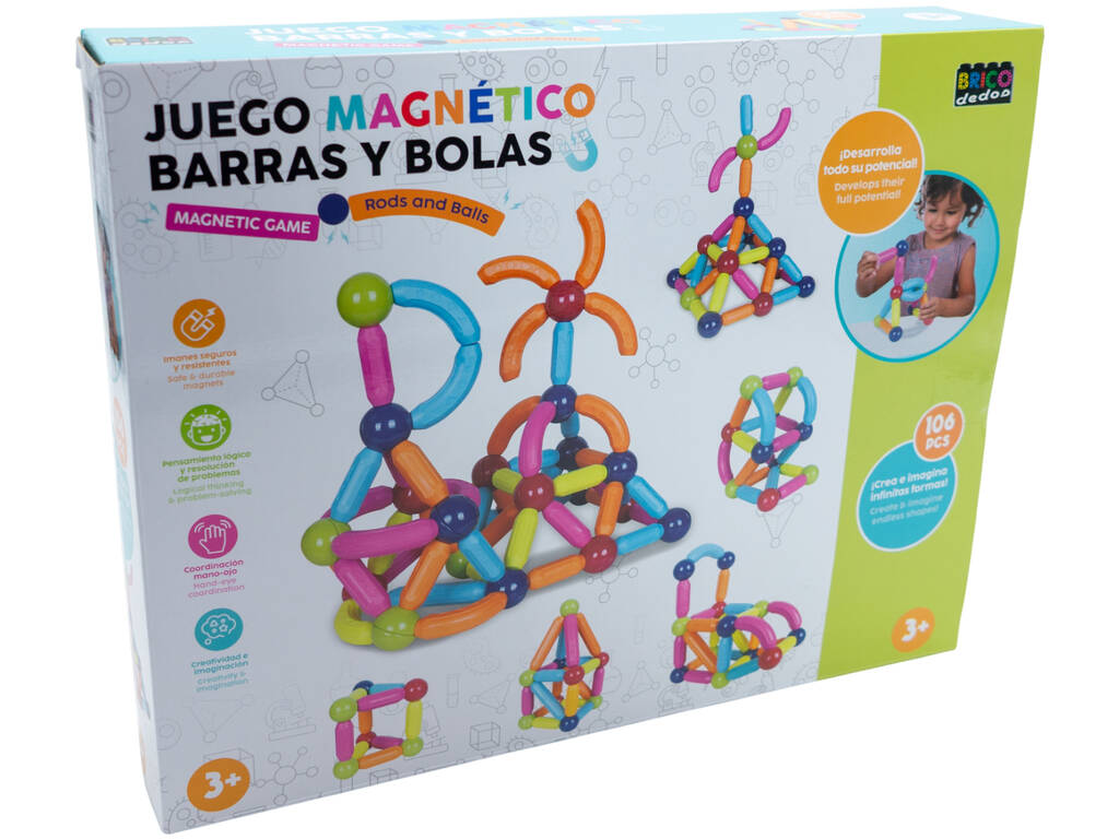 Jogo Magnético de Barras e Bolas com 106 Peças