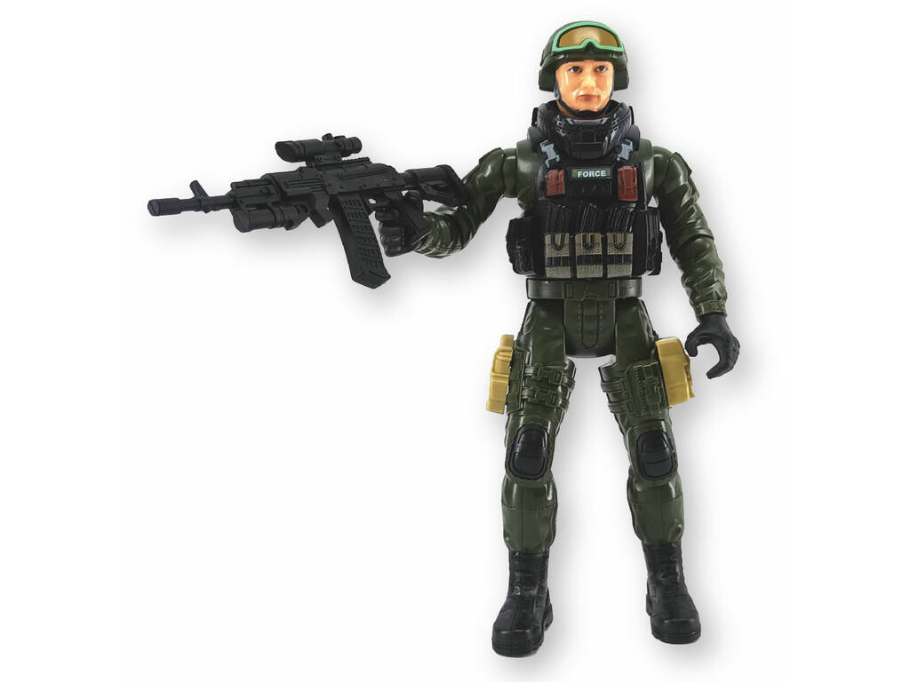 Forces spéciales Figurine en uniforme vert de 22,5 cm avec casque et lunettes