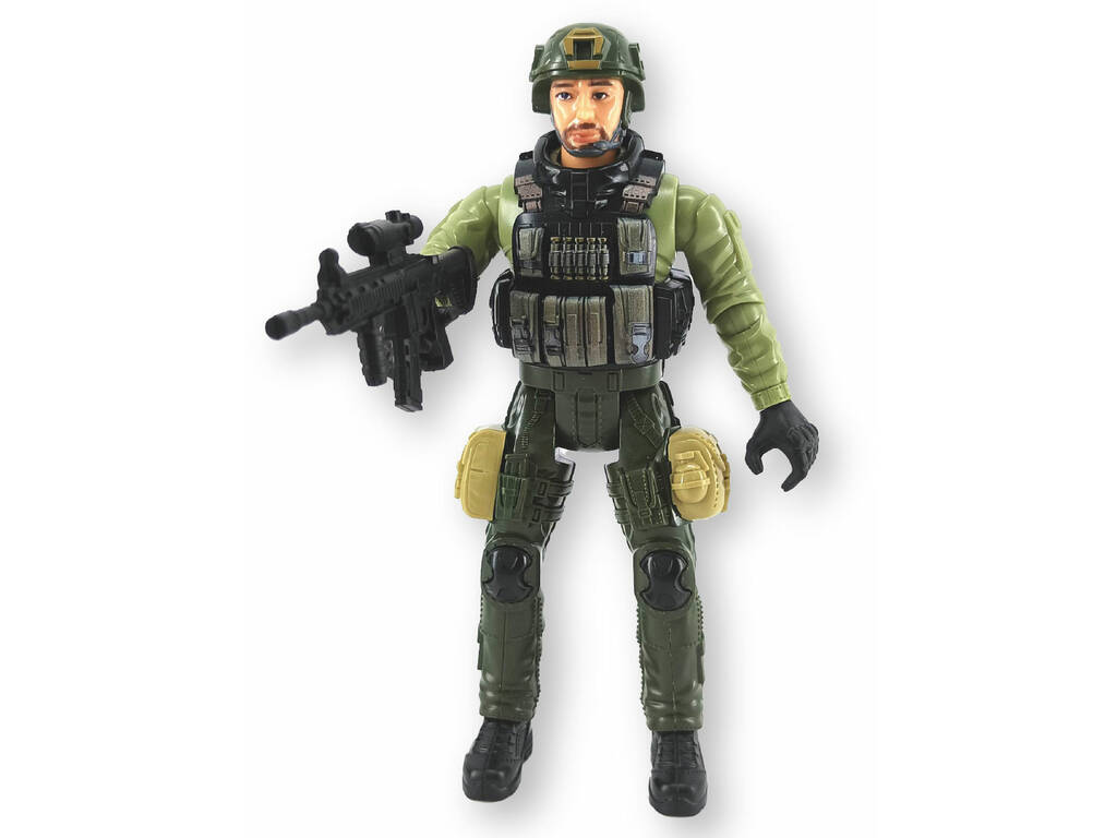 Forces spéciales Figurine en uniforme vert foncé et clair de 22,5 cm avec casque