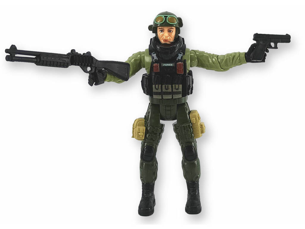 Forces spéciales Figurine en uniforme vert foncé et clair de 22,5 cm avec casque et lunettes