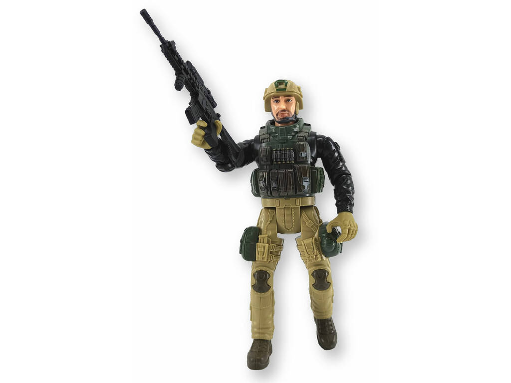 Forces spéciales Figurine en uniforme noir et vert de 22,5 cm avec casque