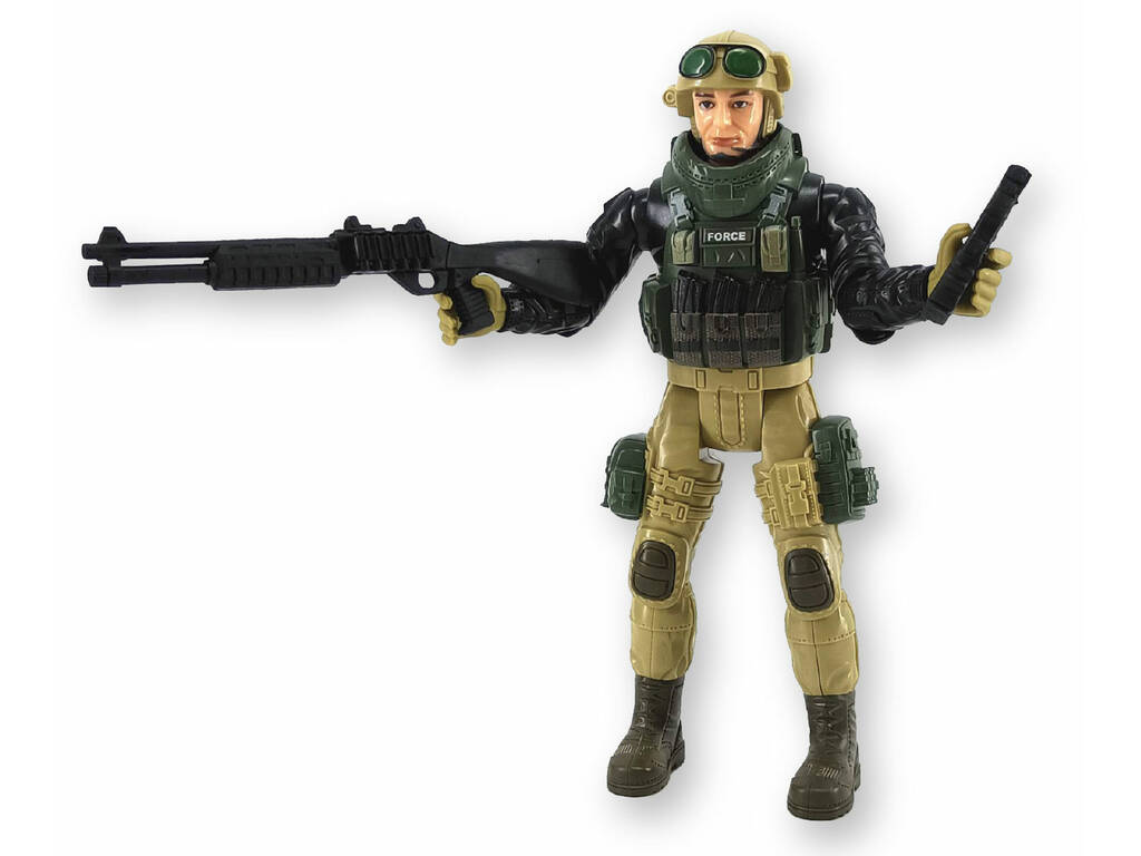 Figurine des forces spéciales en uniforme noir et vert de 22,5 cm avec casque et lunettes