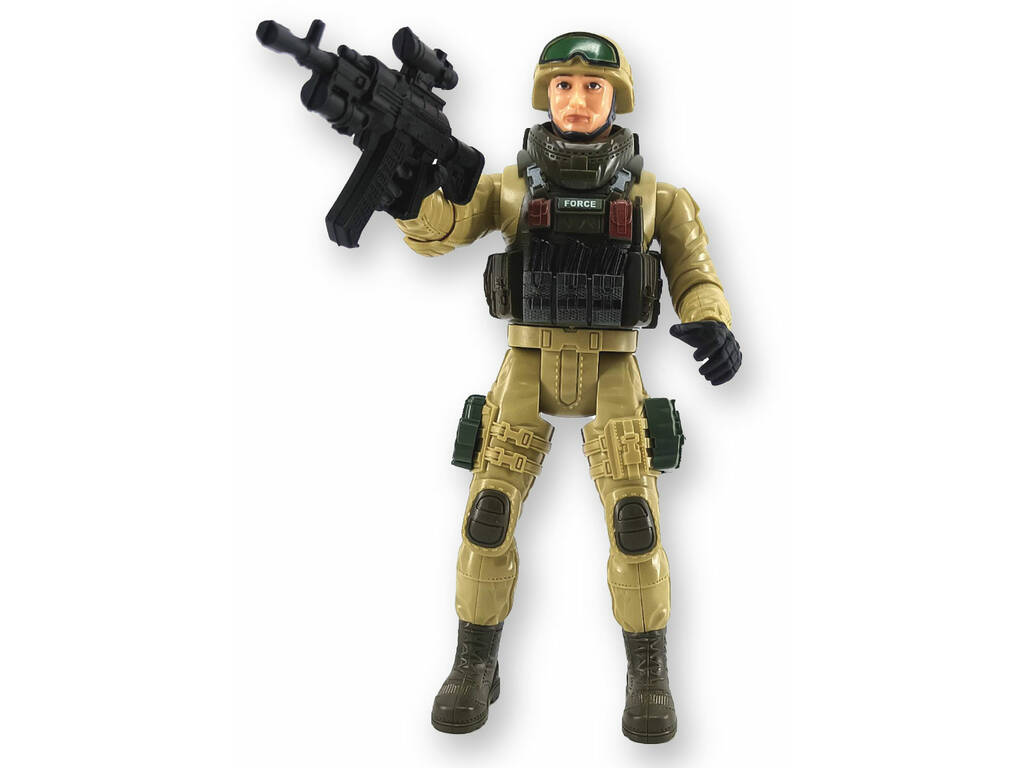 Forces spéciales Figurine en uniforme vert clair de 22,5 cm avec casque et lunettes