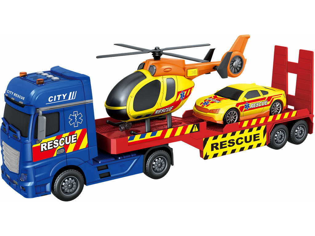Méga camion de secours de 55 cm avec voiture et hélicoptère