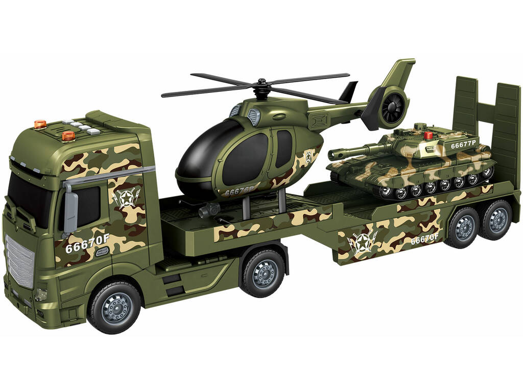 Méga-camion militaire de 55 cm avec char et hélicoptère