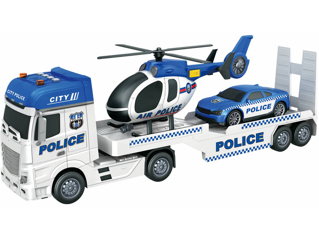 Méga camion de police de 55 cm avec voiture et hélicoptère