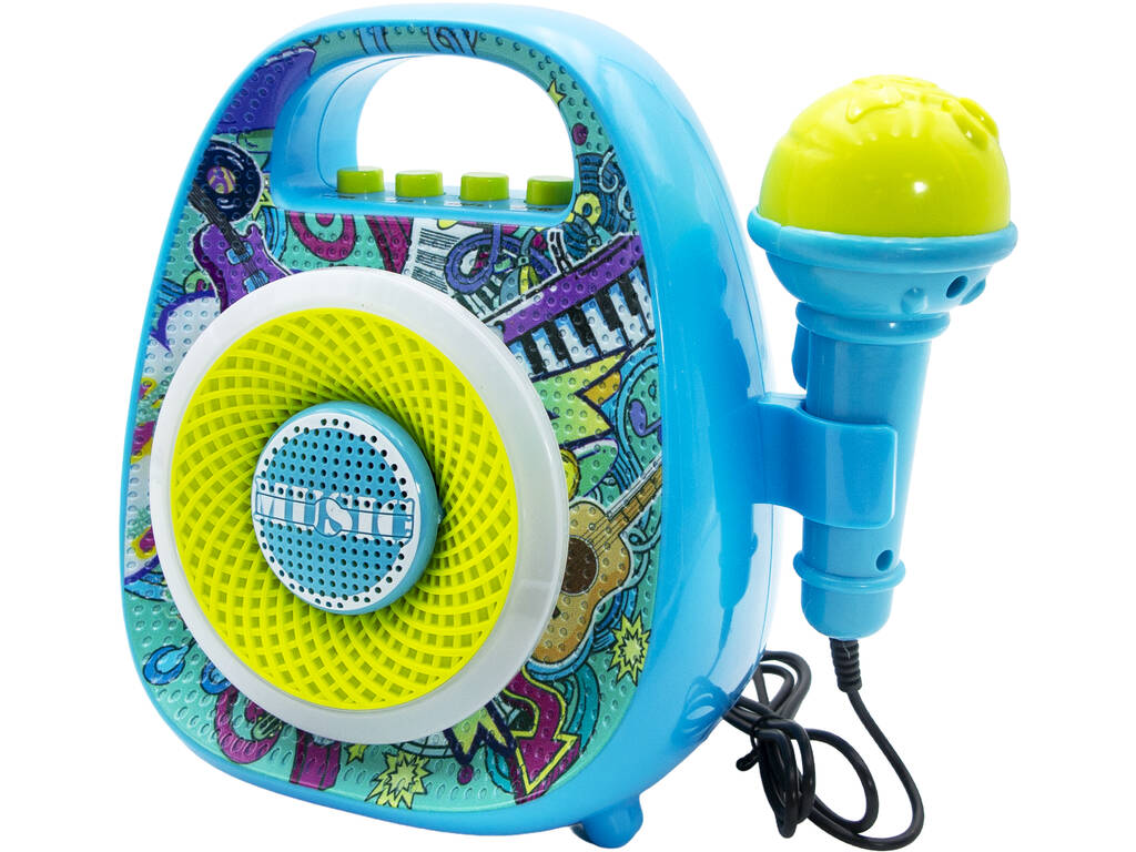 Karaoké portable bleu avec haut-parleur et microphone