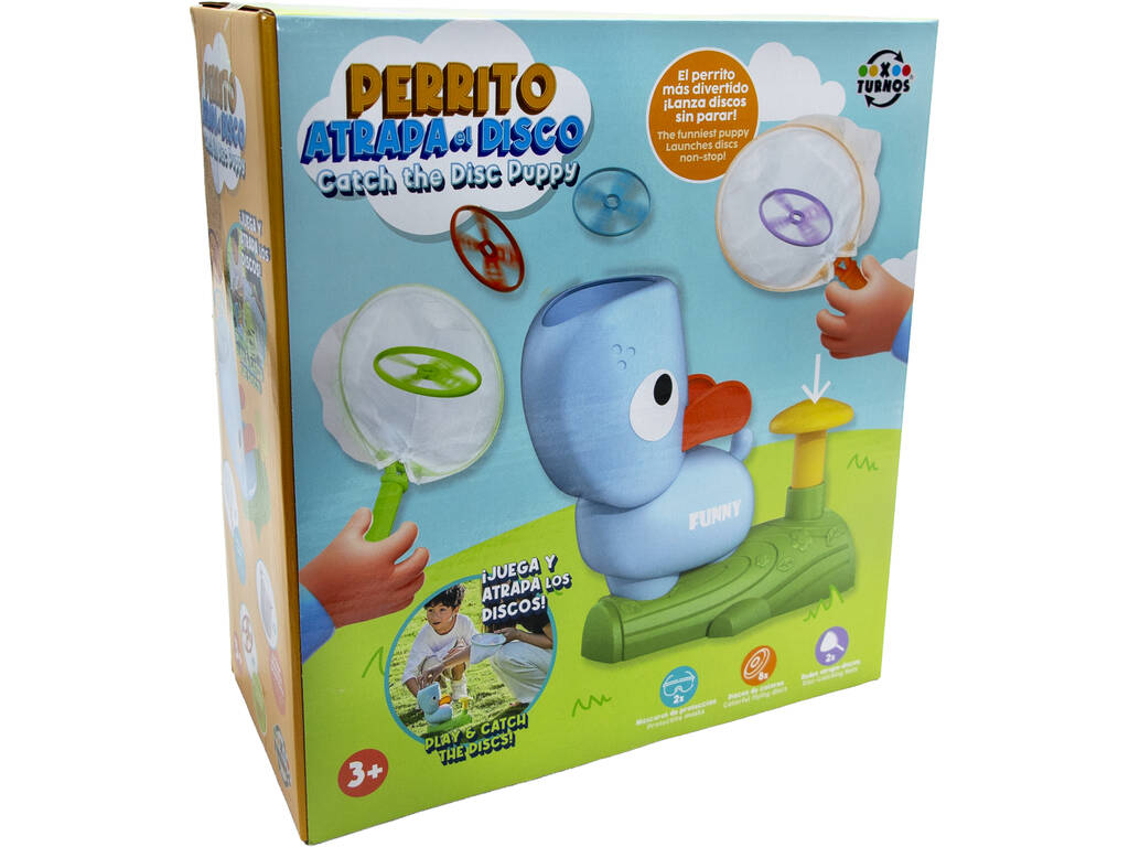 Chien attrape le disque avec 2 filets