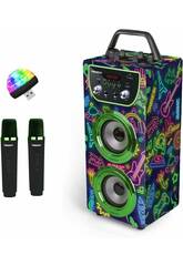 Trendix Karaoke Speaker Neon World con microfoni e disco luminoso a LED
