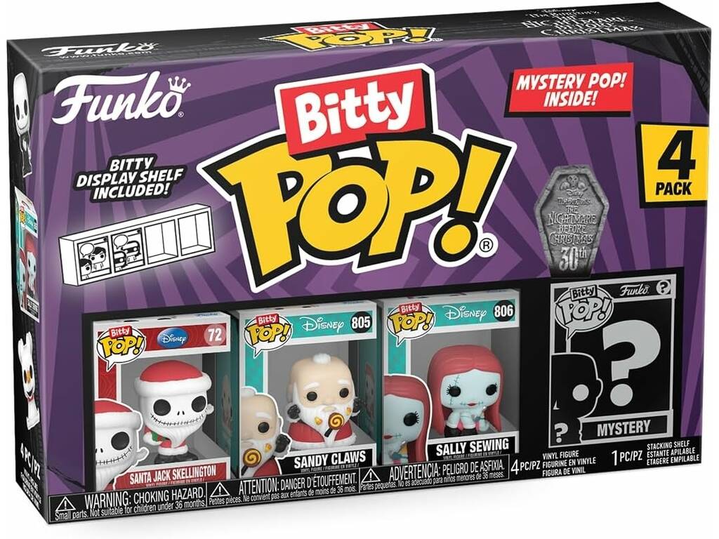 Funko Pop Bitty Pesadilla Antes de Navidad Pack 4 Mini Figuras con Santa Jack Skellington