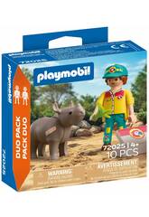 Playmobil Duopack Soigneur et rhinocéros