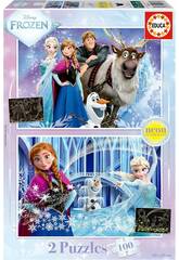 Puzzle 2x100 Disney Frozen Neón Fluorescente