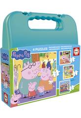Peppa Pig Maletín con 4 Puzzles Progresivos de 6-9-12-16 Piezas