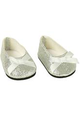 Zapatos Purpurina Plateados para Muñecas Bebés de 40 cm