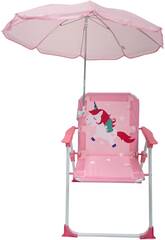 imagen Silla de Jardín y Playa Infantil Plegable Unicornio con Sombrilla