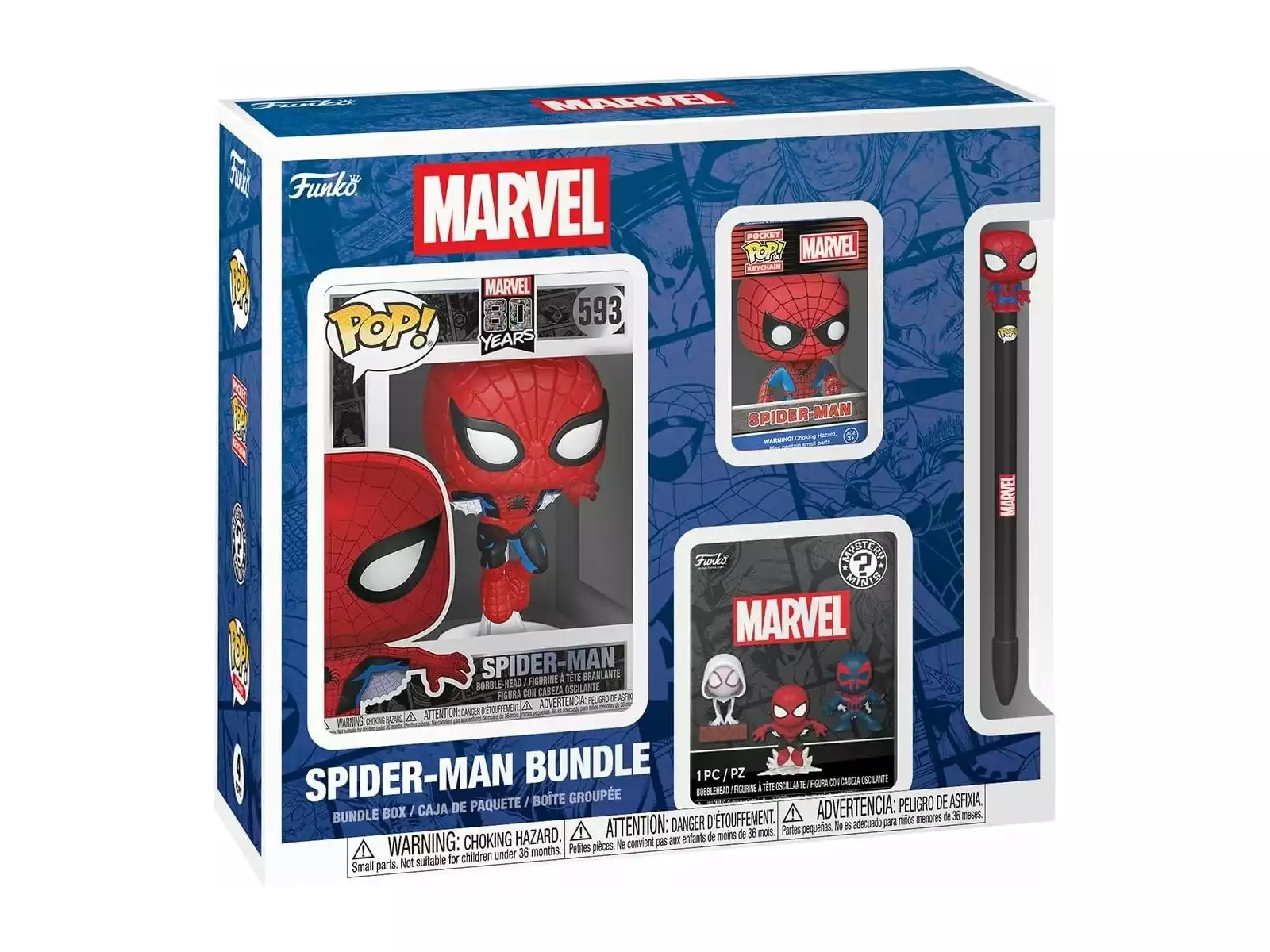 Funko Bundle Box Marvel Spiderman con Figura, Minifigura, Llavero y Bolígrafo