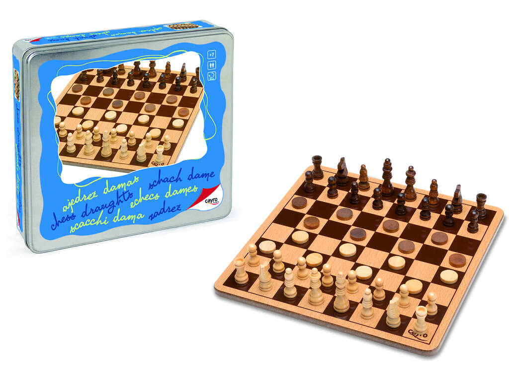 échecs, dames un bois dans une caisse un métal