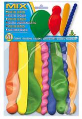 Busta da 20 palloncini, color pastello opaco, forme Globolandia 5104