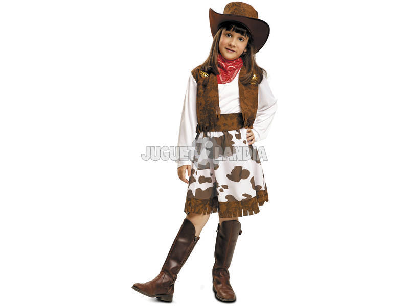 Costume Bimba S Cowboy Bianco e Marrone con Cappello