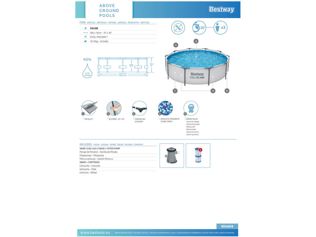 Piscina Desmontável 305x76 Cm. Bestway 56408