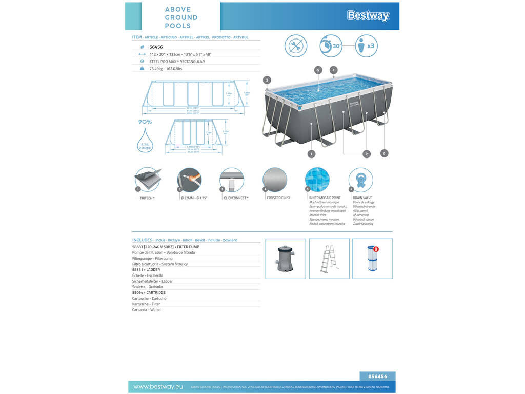 Piscina Desmontável 412x201x122 Cm. Bestway 56456
