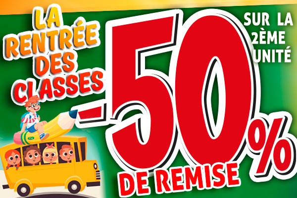 50% de remise sur la deuxième unité