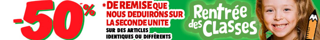 50% de remise sur la deuxième unité